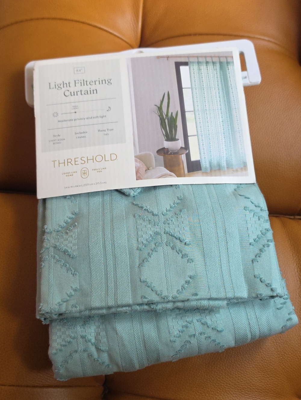 Two Threshold 54"x84" Light Filtering Boho Aqua Diamond Clip Curtain Panel Blue - Picture 11 of 12